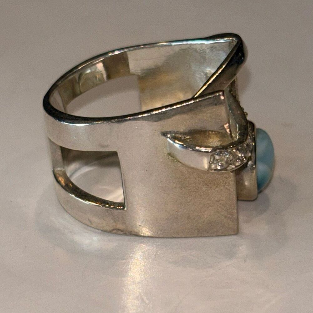 Marahlago Larimar Dante Sterling silver white topaz sculpture ring Sz 8 - Picture 5 of 12